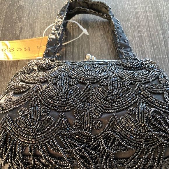 Vintage La Regale Black Beaded Evening Bag Cocktail Purse Small/Mini Fringe NWT! - Picture 3 of 7